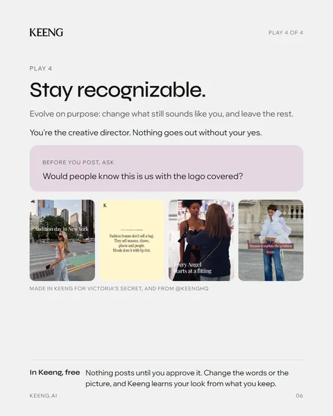 Play 4: stay recognizable, with posts made in Keeng